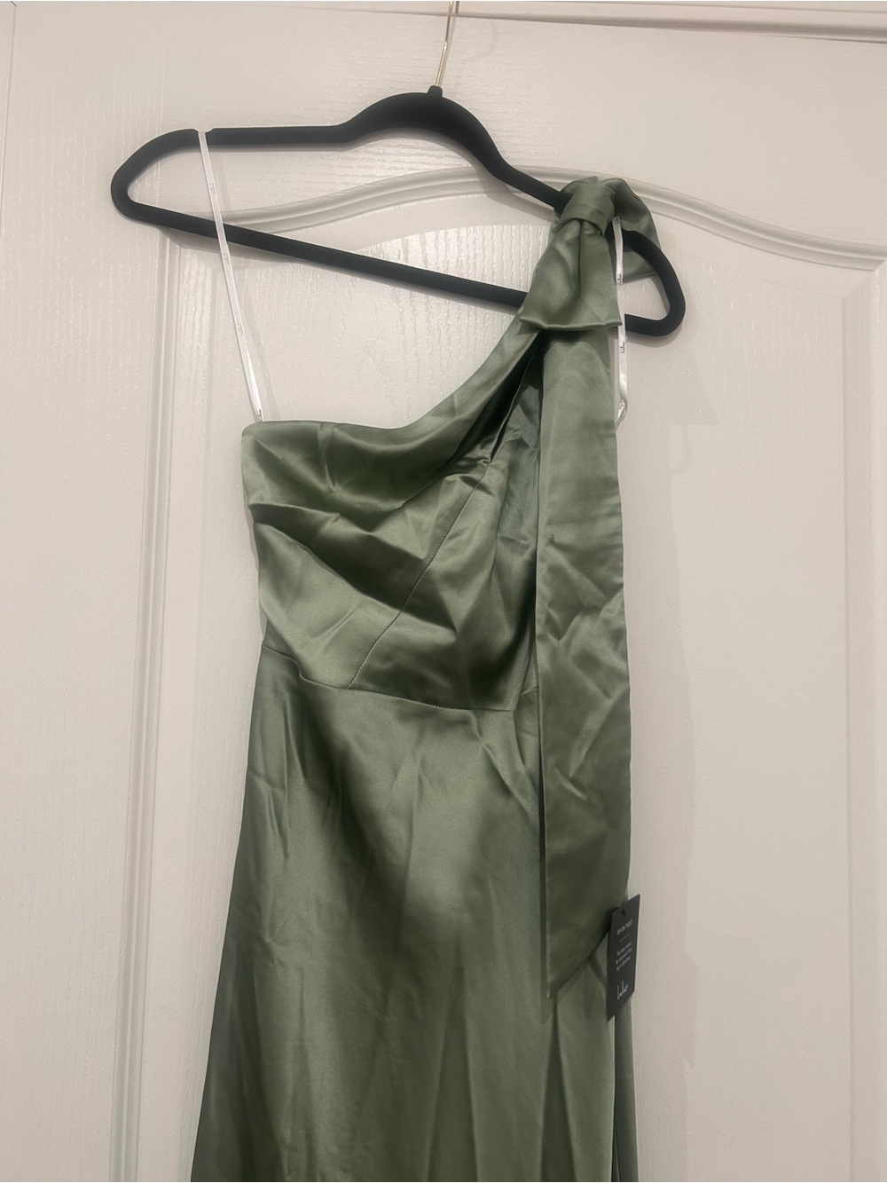 Lulus Lovely Refinement Sage Green Satin Cutout One-Shoulder Maxi Dress Size XS - Picture 5 of 7